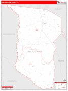 San Augustine County, TX Digital Map Red Line Style